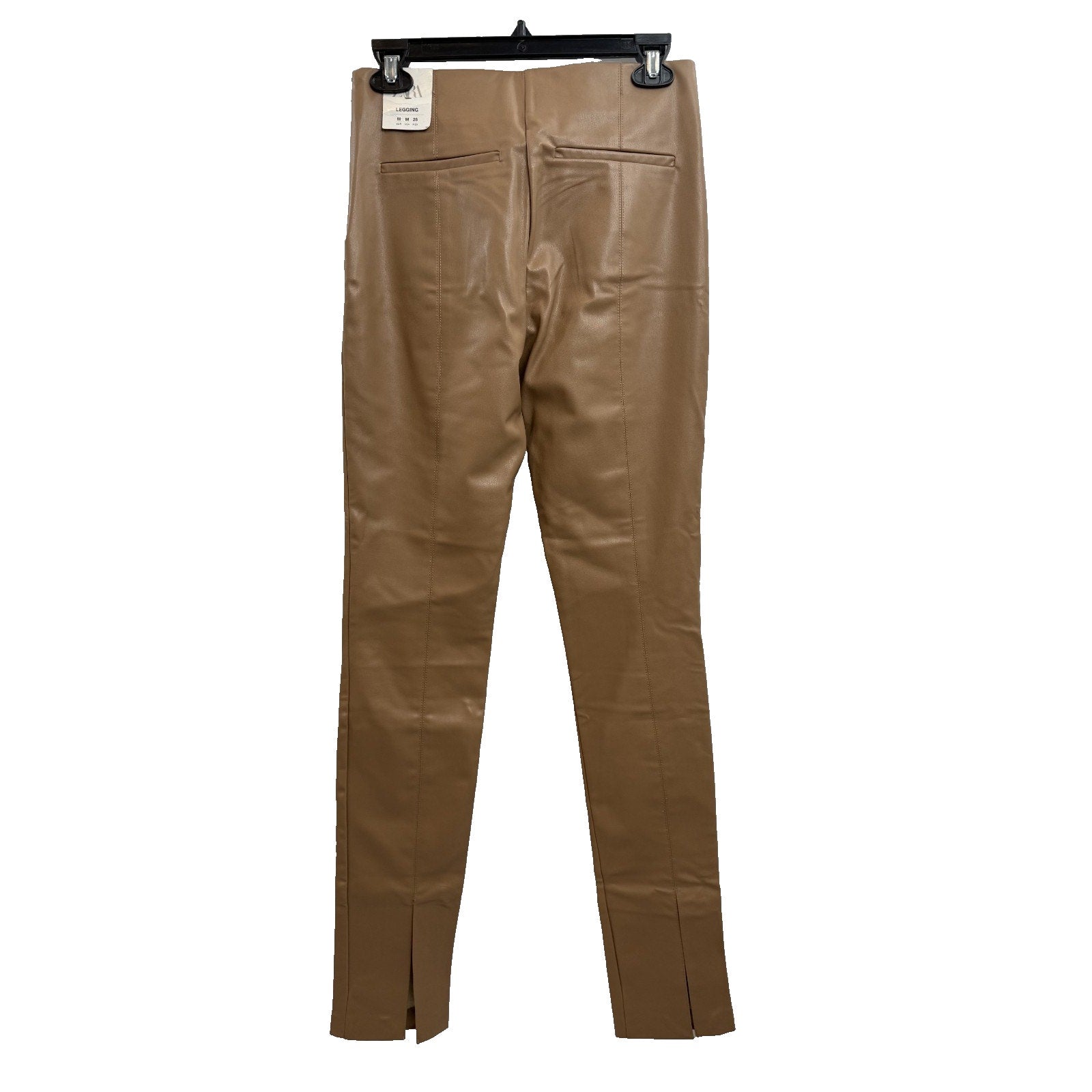 Womens Zara Camel Faux Leather Leggings Pants Size M 28
