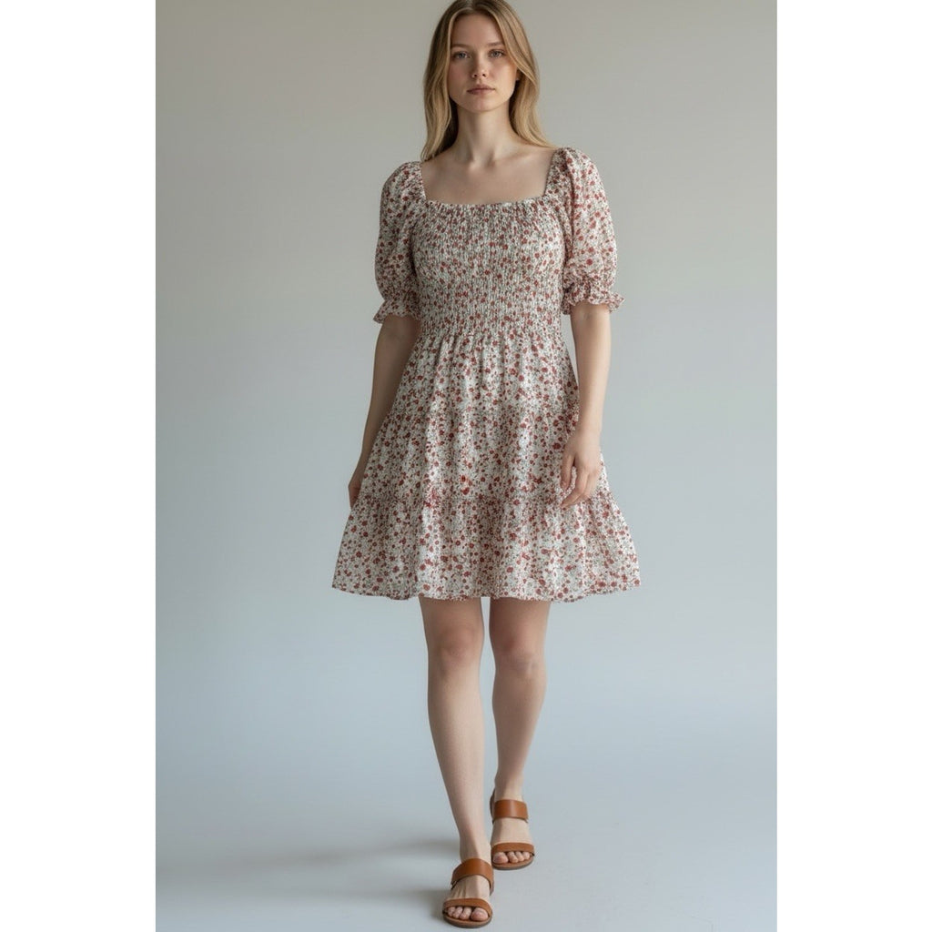 TRIXXI Women's Dress XL Colorful Pink Floral Smocked Puff Sleeve Tiered NWT