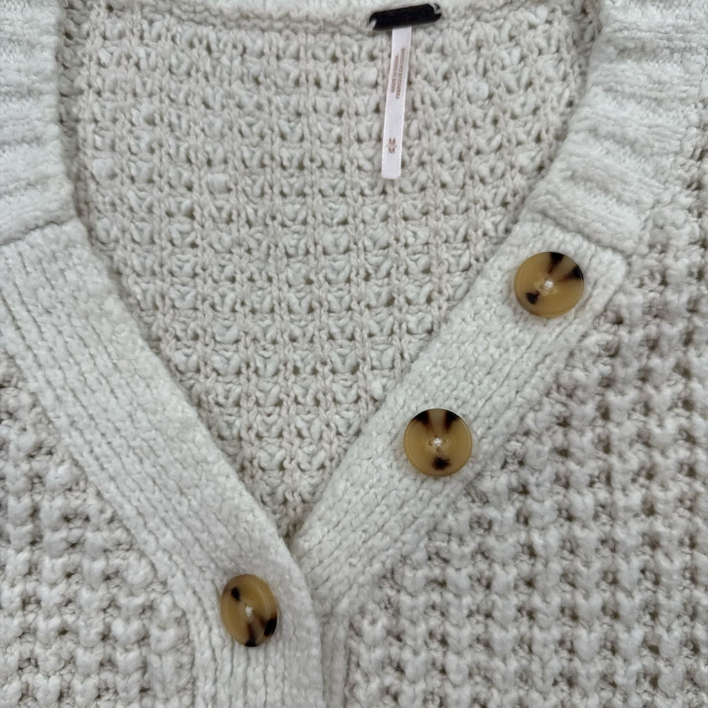 Free People Whistle Thermal Chunky Knit Henley Sweater in White Cloud size M