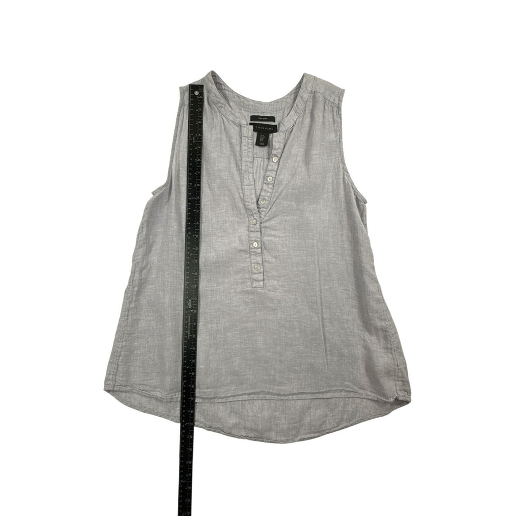 Tahari 100% Linen Sleeveless Henley Tank Top Grey Size Medium