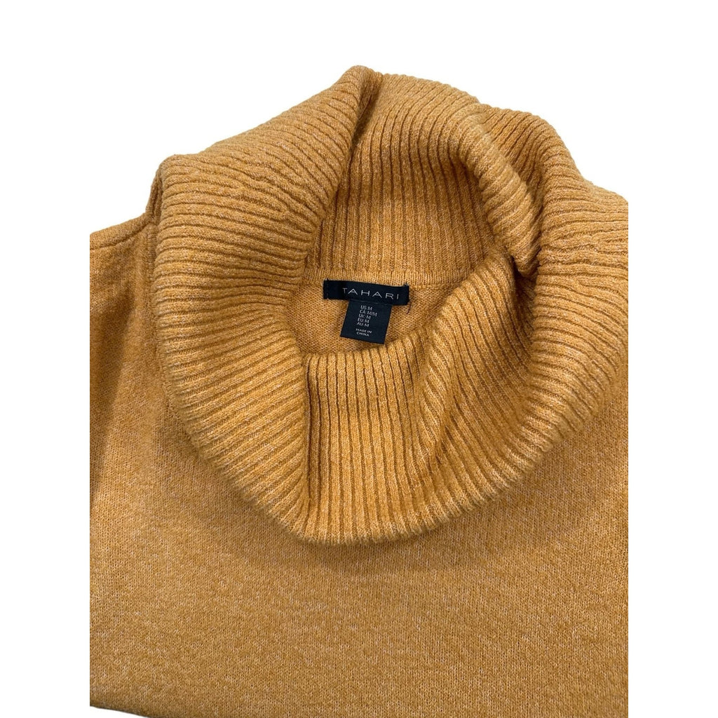 Tahari Mustard Yellow Gold Cowl Neck Knit Pullover Sweater Size M