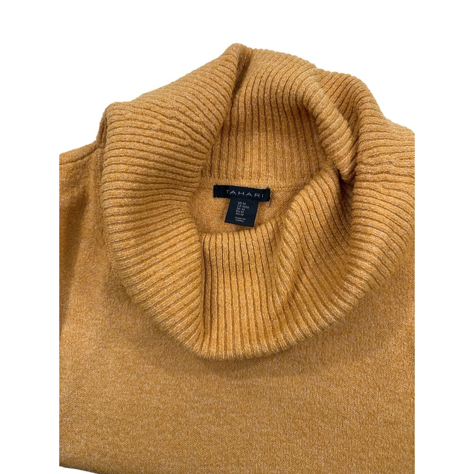Tahari Mustard Yellow Gold Cowl Neck Knit Pullover Sweater Size M