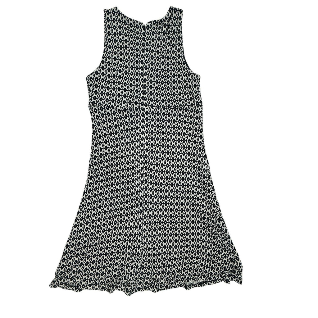 Ann Taylor LOFT Navy and White Geometric Print Sleeveless Keyhole Swing Dress