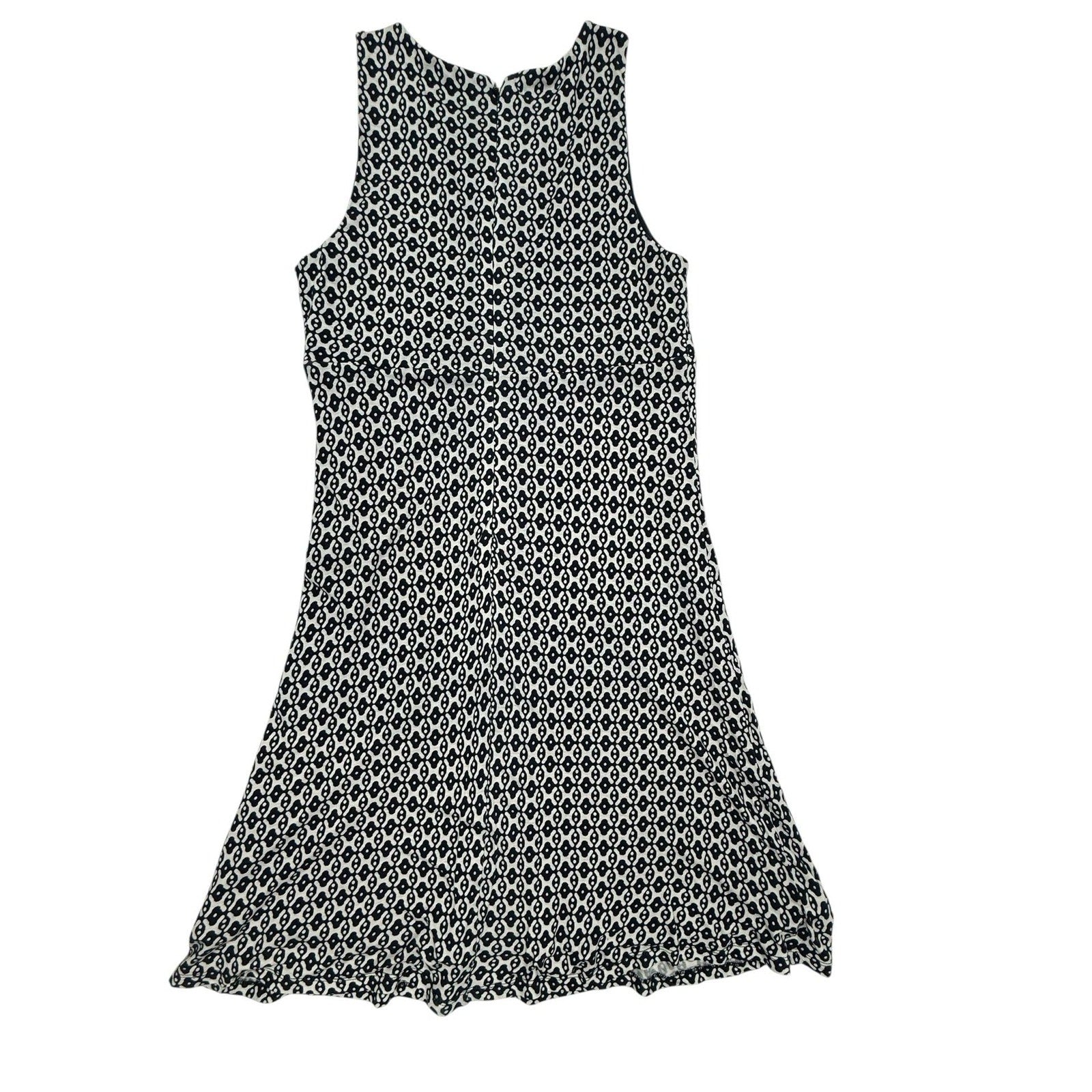 Ann Taylor LOFT Navy and White Geometric Print Sleeveless Keyhole Swing Dress