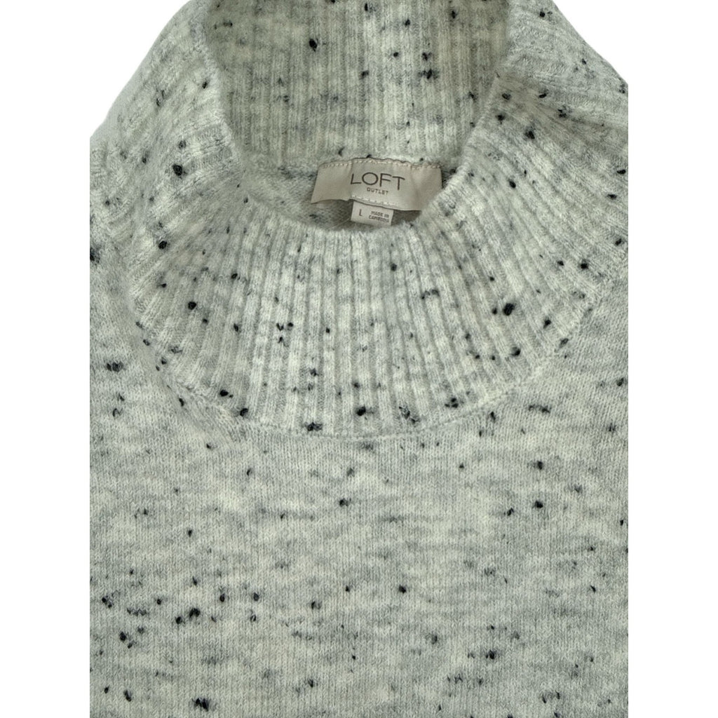 LOFT Outlet Women's Large Gray Speckled Donegal Mock Neck Pullover Sweater