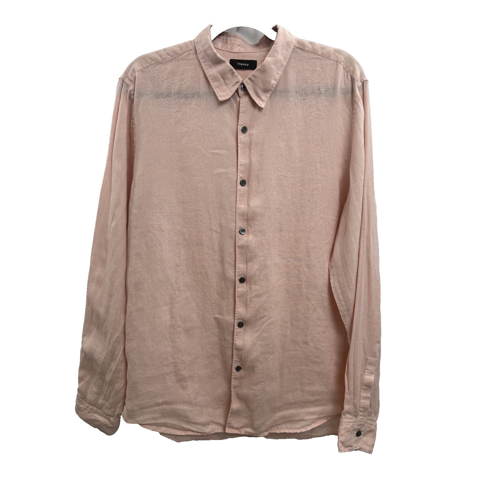 Theory Mens 100% Linen Long Sleeve Button Up Shirt Pink Size S
