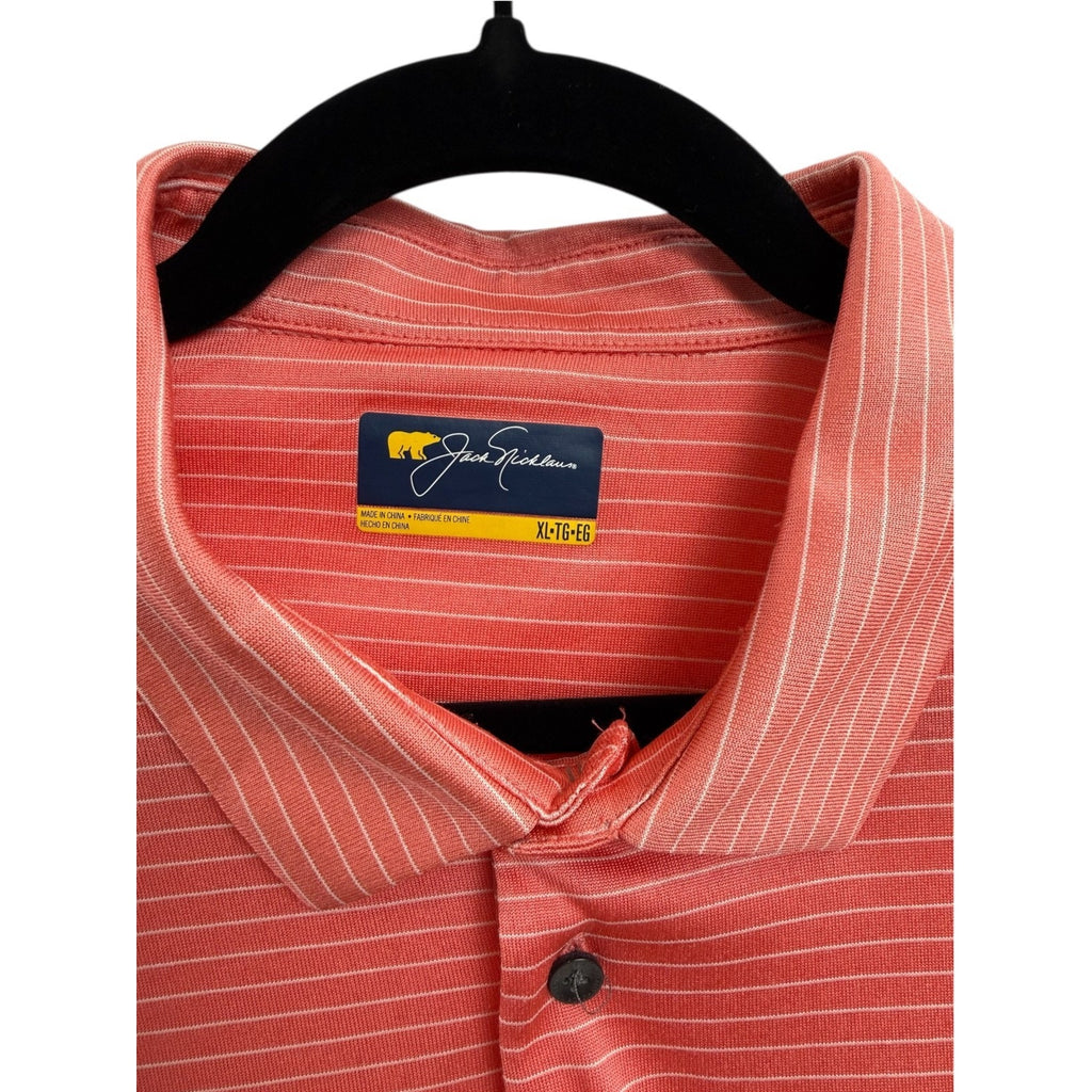 Mens Jack Nicklaus Coral Pink Striped Golf Polo Shirt Size XL