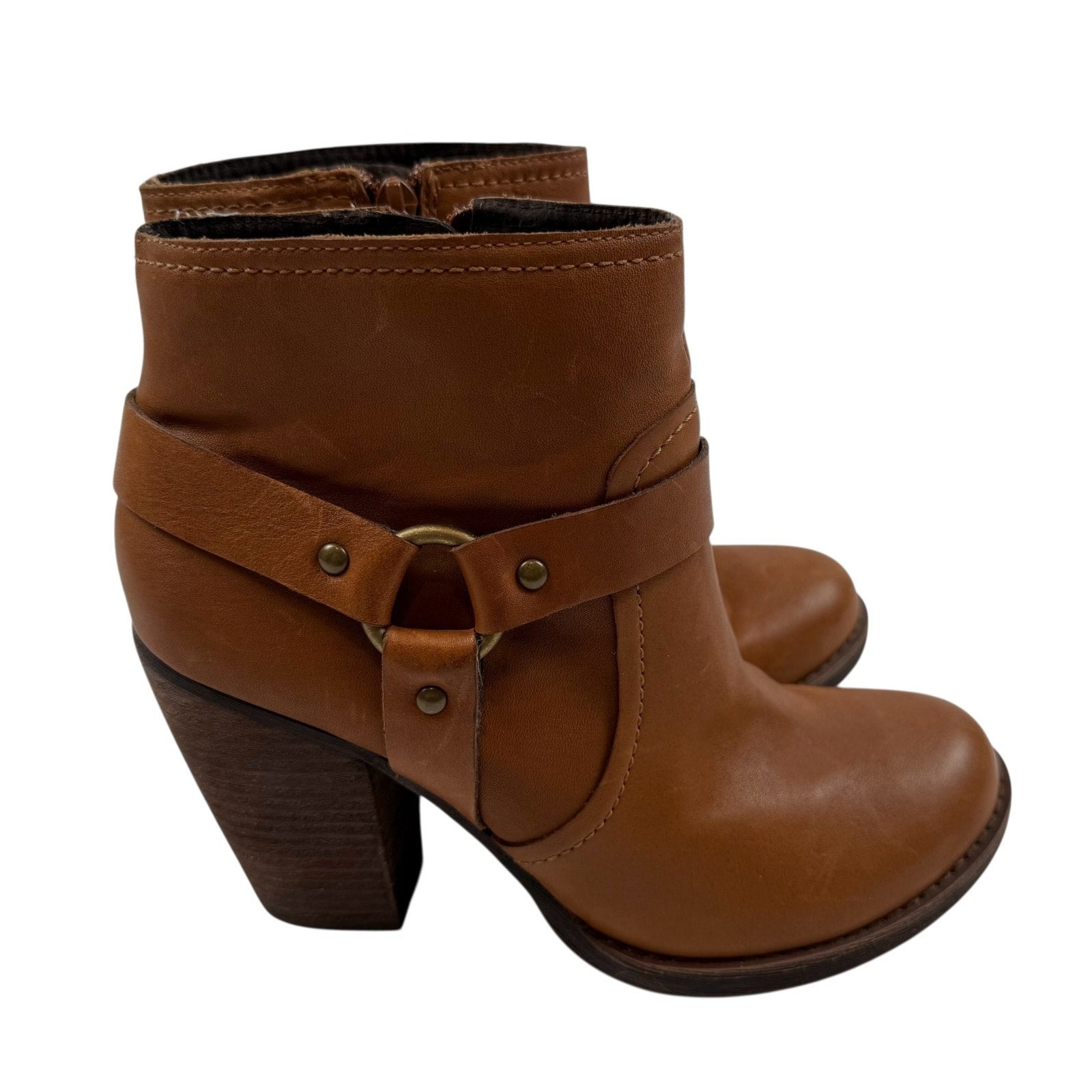 Korks Womens Farah Tan Leather Equestrian Stacked Heel Bootie Sz 7.5.