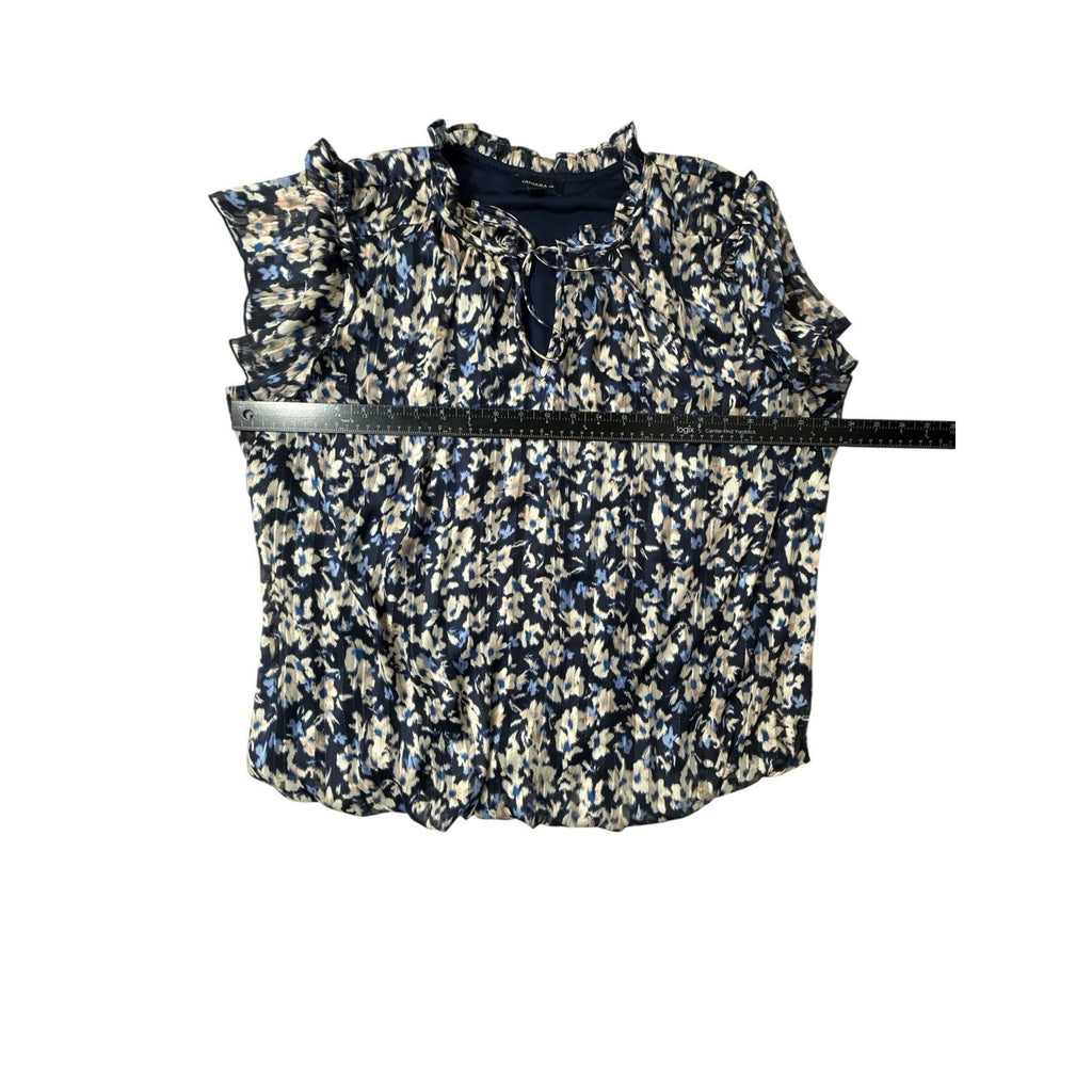 Tamara H Ruffle Cap Short Sleeve Blue Floral Blouse size 1X