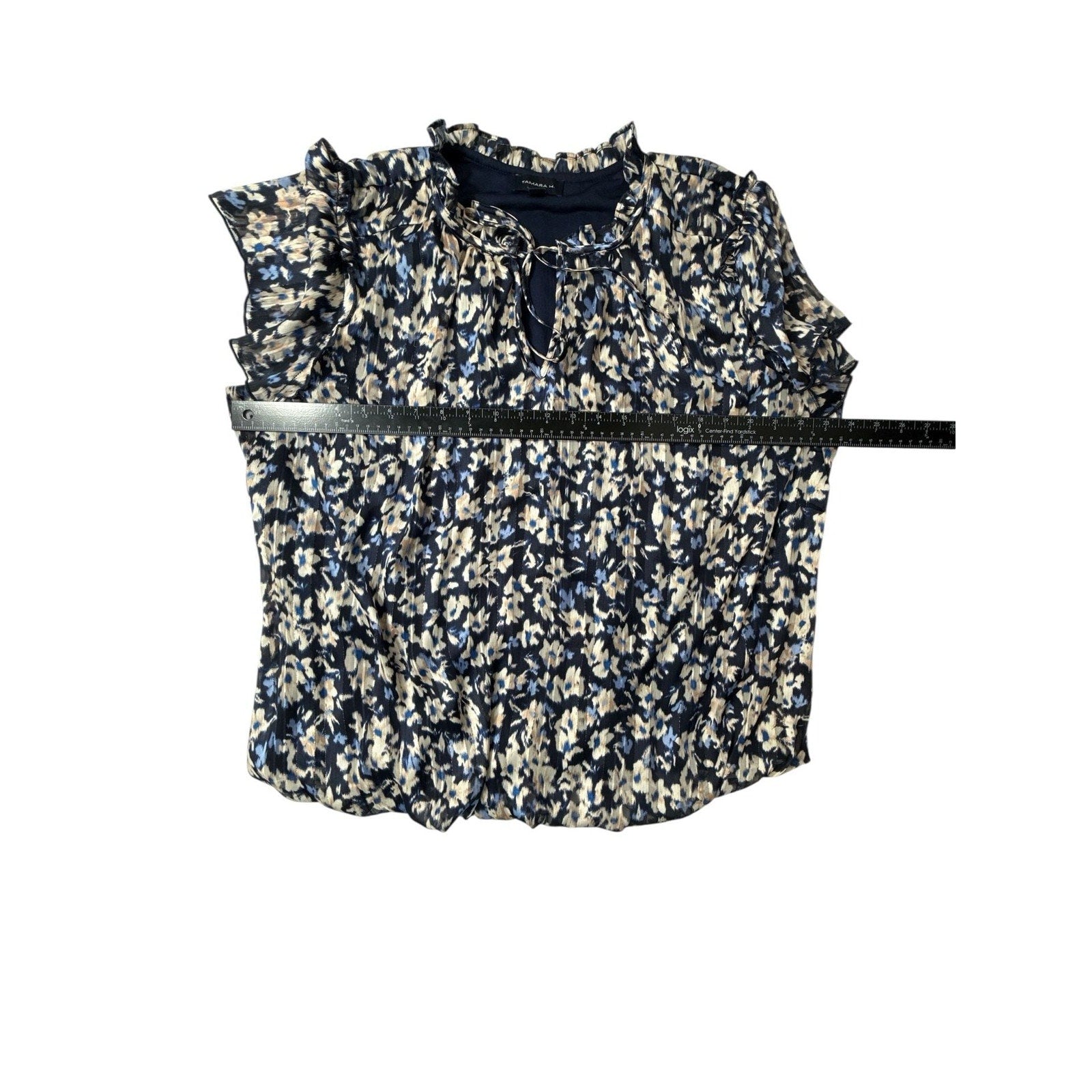 Tamara H Ruffle Cap Short Sleeve Blue Floral Blouse size 1X