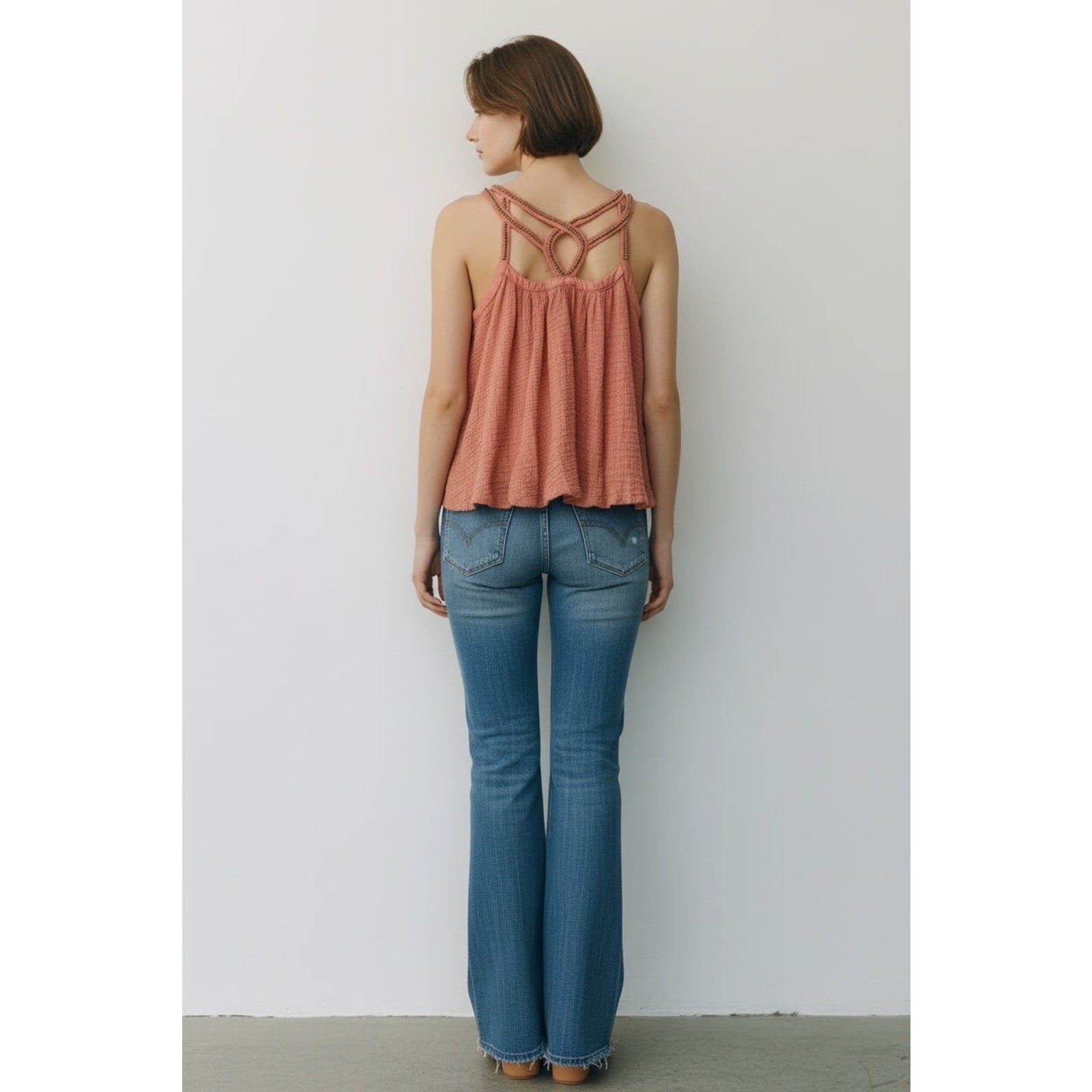 Altar'd State Flowy Beaded Boho Halter Tank Top in Rose