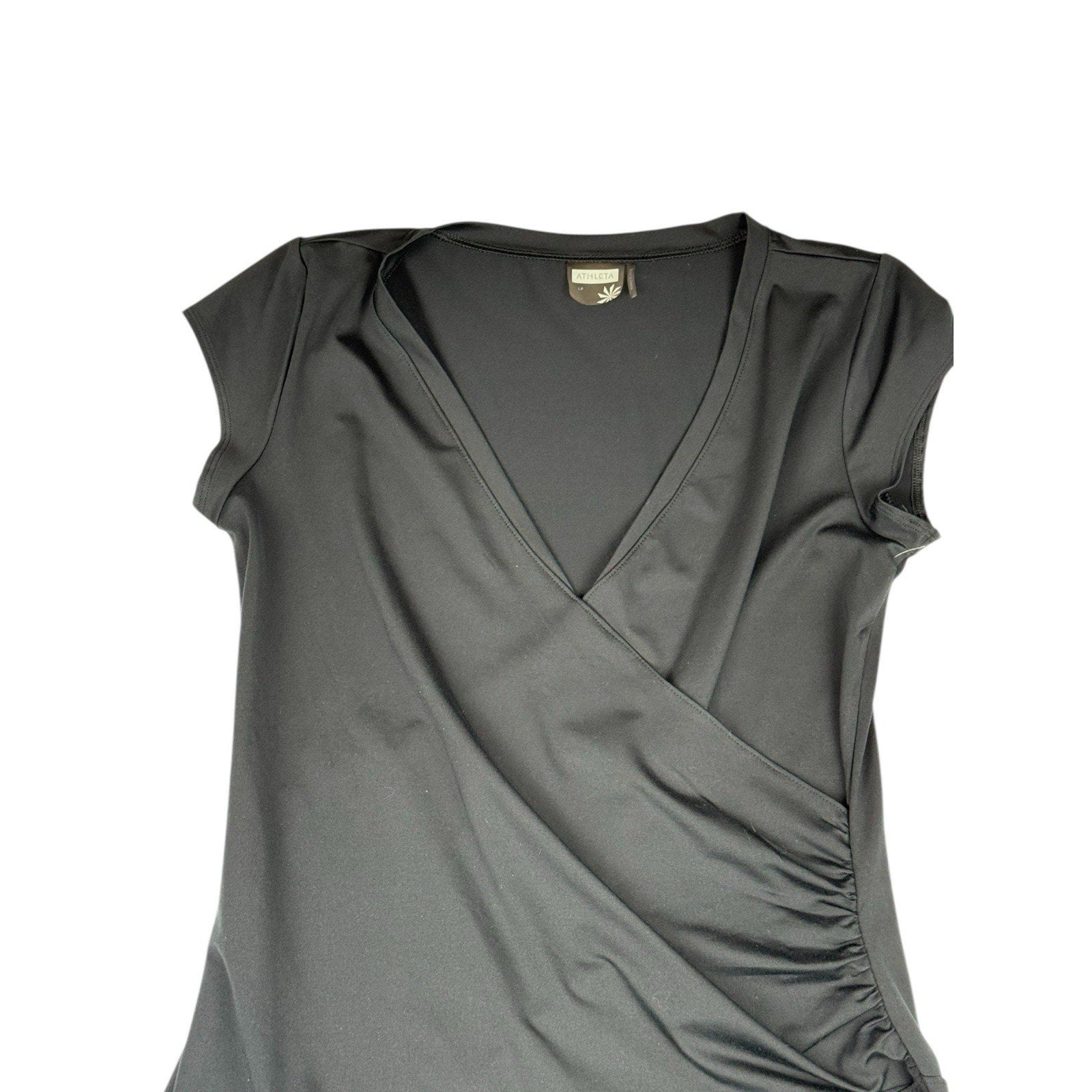 Athleta Nectar Faux Wrap Black Knee Length Dress Women's Size LP