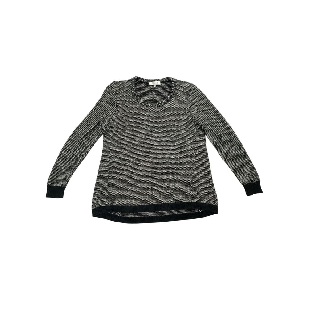 Madewell Riverside Textured Pullover Sweater in Dotweave Black White Small
