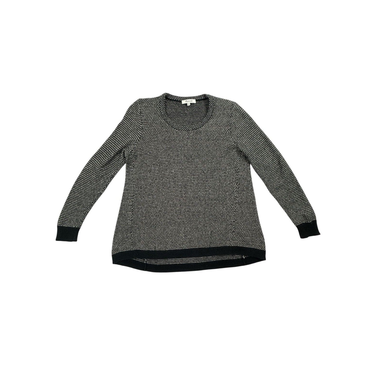 Madewell Riverside Textured Pullover Sweater in Dotweave Black White Small