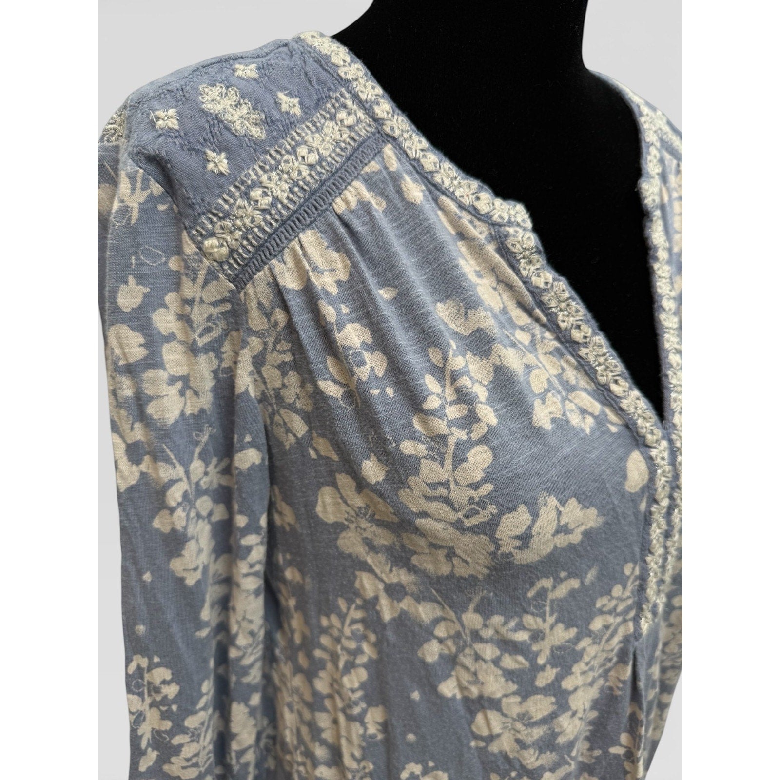 Lucky Brand Shirt Womens S Blue Floral Long Sleeve Boho Tunic