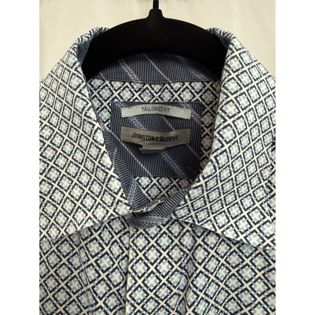 Johnston & Murphy Men Long Sleeve Tailored Fit Blue Geometric Shirt Size M