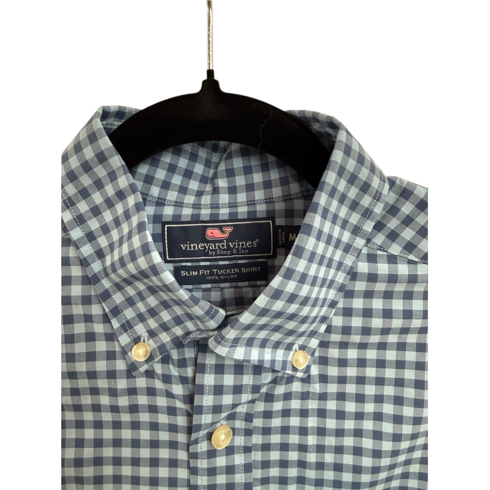 Mens Vineyard Vines Slim Fit Tucker Shirt Blue Plaid M Nylon