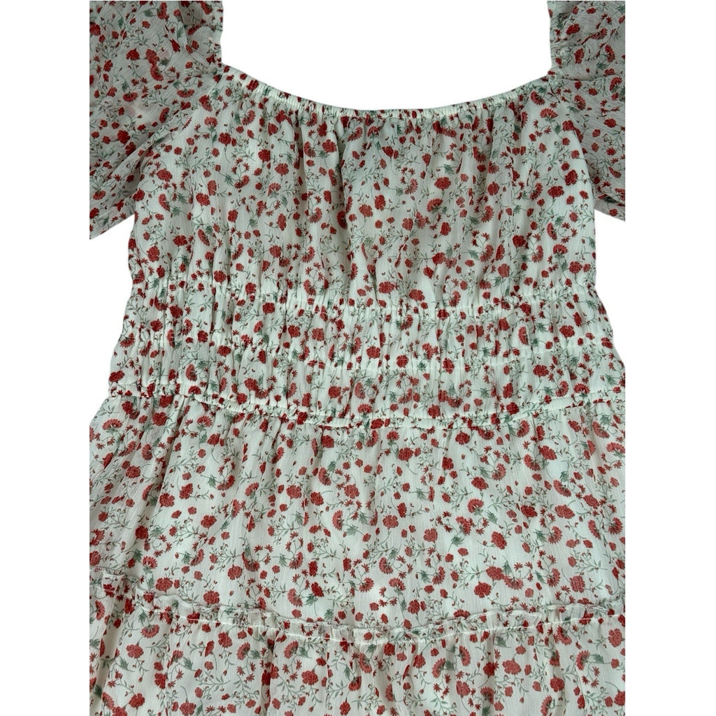 TRIXXI Women's Dress XL Colorful Pink Floral Smocked Puff Sleeve Tiered NWT