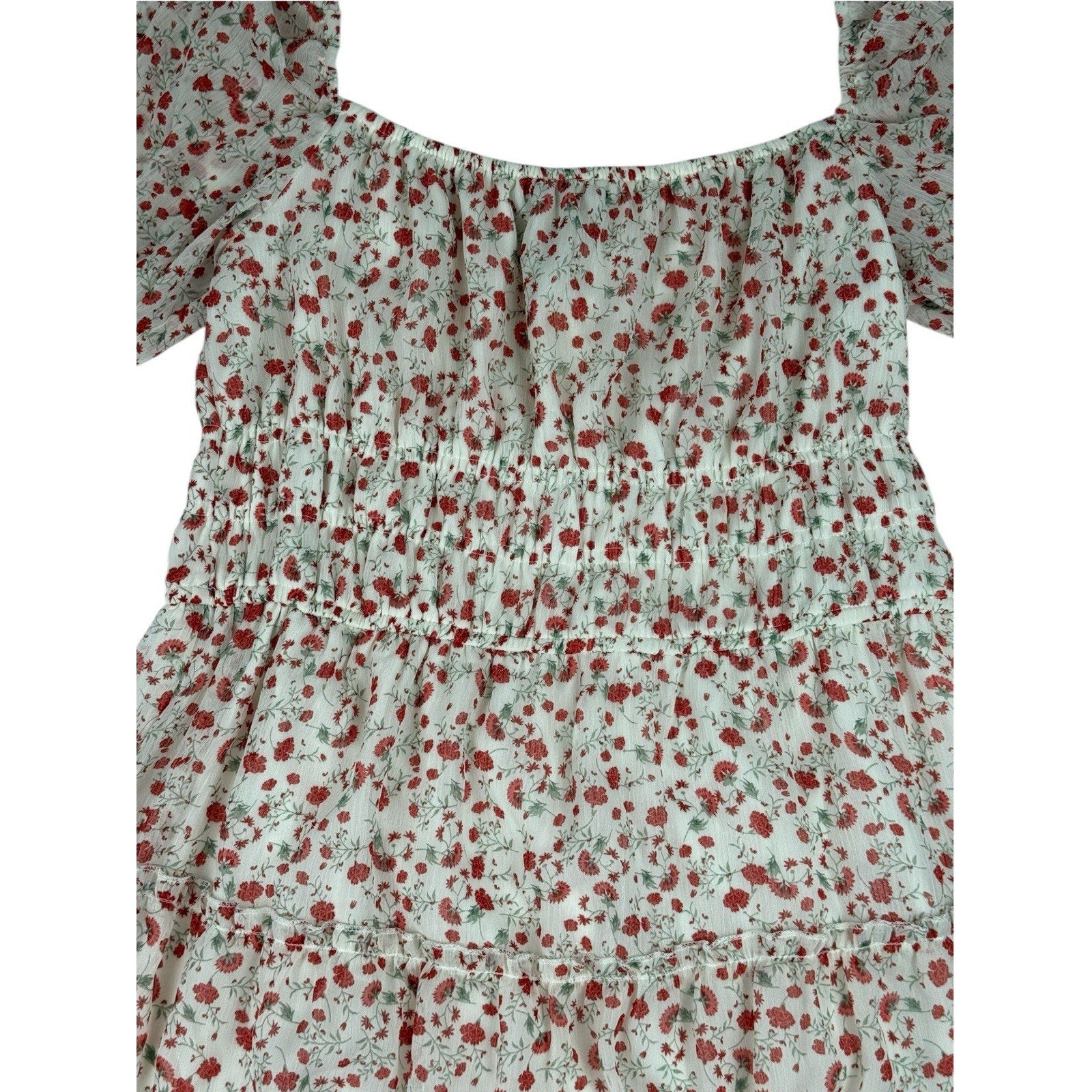 TRIXXI Women's Dress XL Colorful Pink Floral Smocked Puff Sleeve Tiered NWT