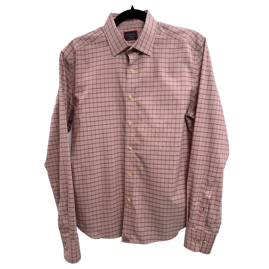 UNTUCKit Mens Designer Long Sleeve Pink Checkered Casual Shirt Size S