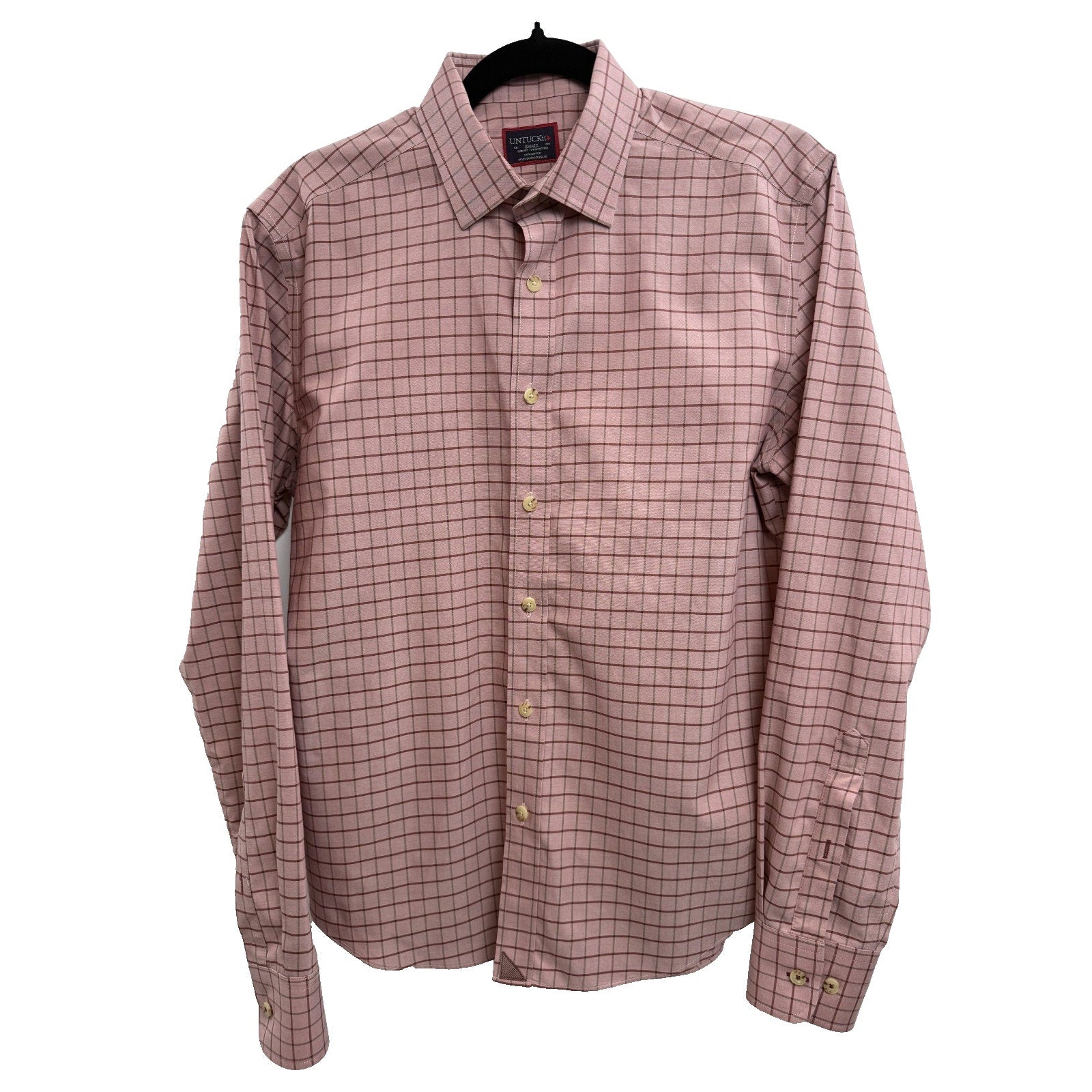 UNTUCKit Mens Designer Long Sleeve Pink Checkered Casual Shirt Size S