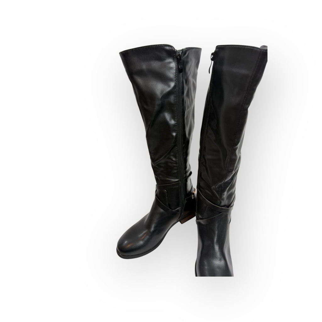 Halston Womens Santiago Tall Riding Calf Boots Vegan Leather Black Size 6