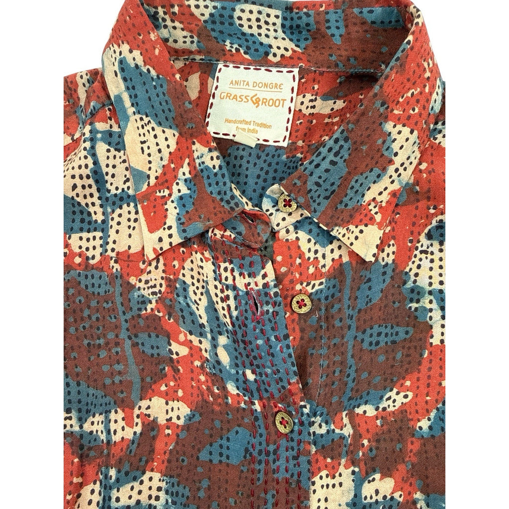 Anita Dongre Grassroot Handcrafted Floral Abstract Button Down Shirt Size S