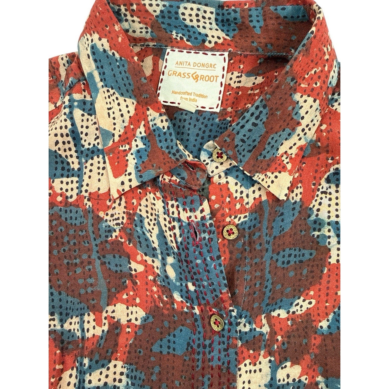 Anita Dongre Grassroot Handcrafted Floral Abstract Button Down Shirt Size S