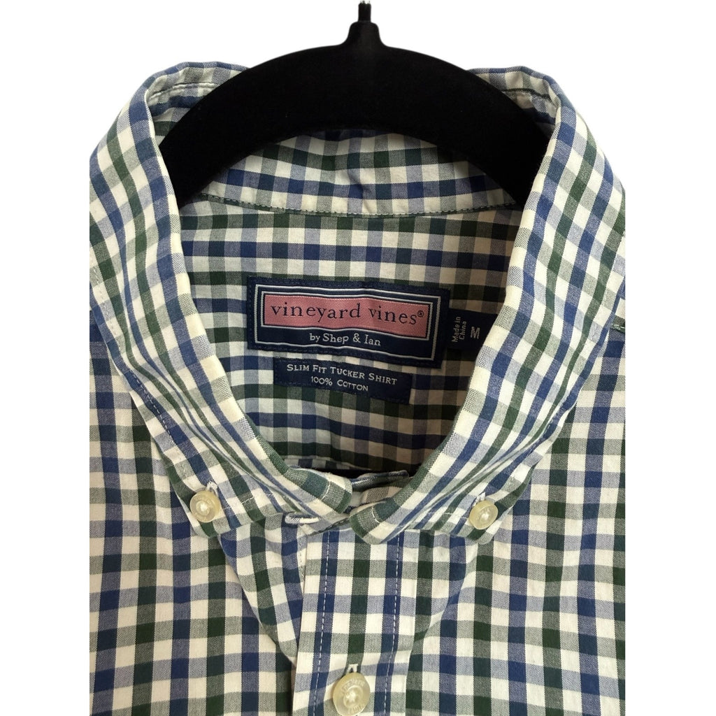 Mens Vineyard Vines Whale Shirt Blue Green Black Plaid M Cotton