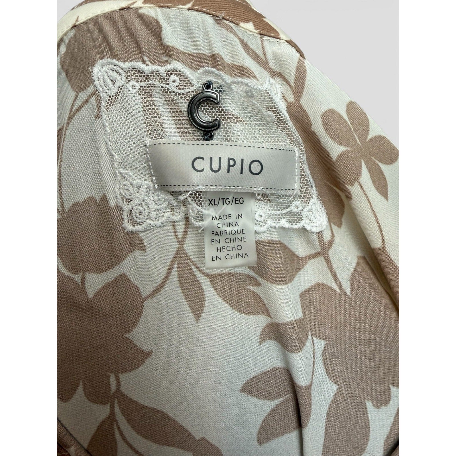 Cupio Womens XL Floral Beige Ivory Shirt Dress