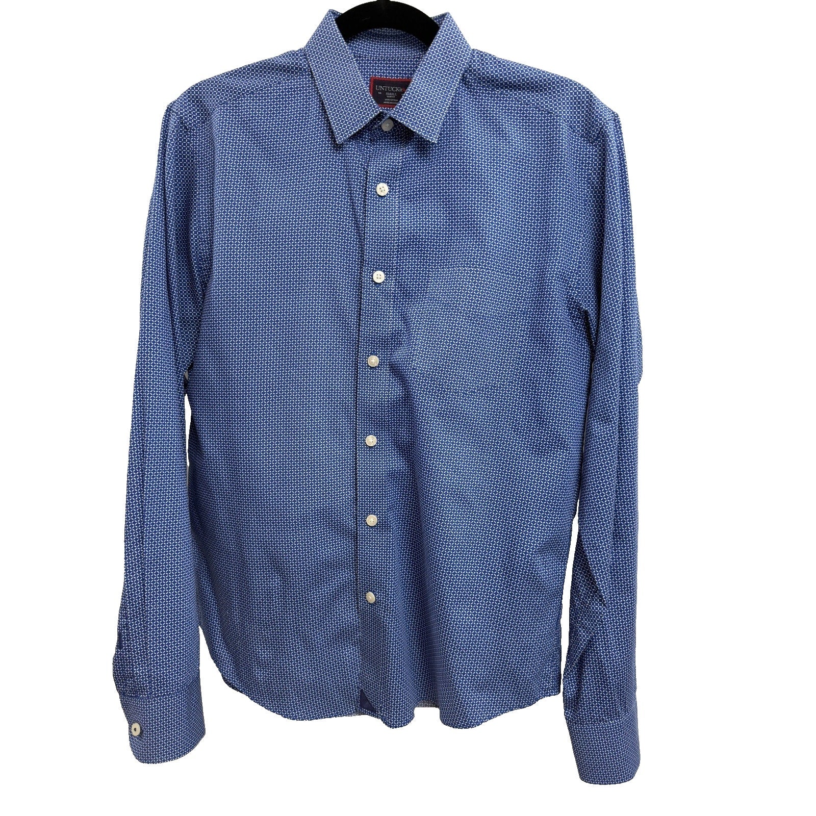 UNTUCKit Button Down Shirt Men Blue with White Stars Slim Fit Long Sleeve Size S