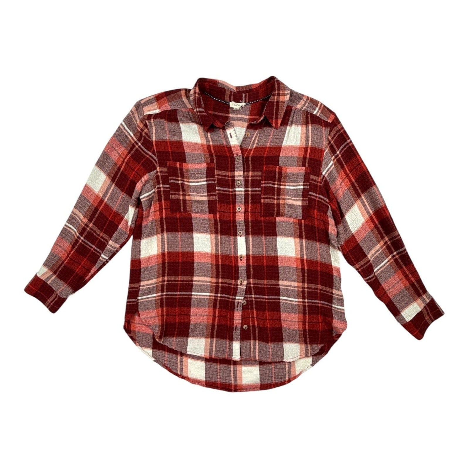 Pilcro by Anthropologie Red Plaid Button Down Flannel Shirt size M