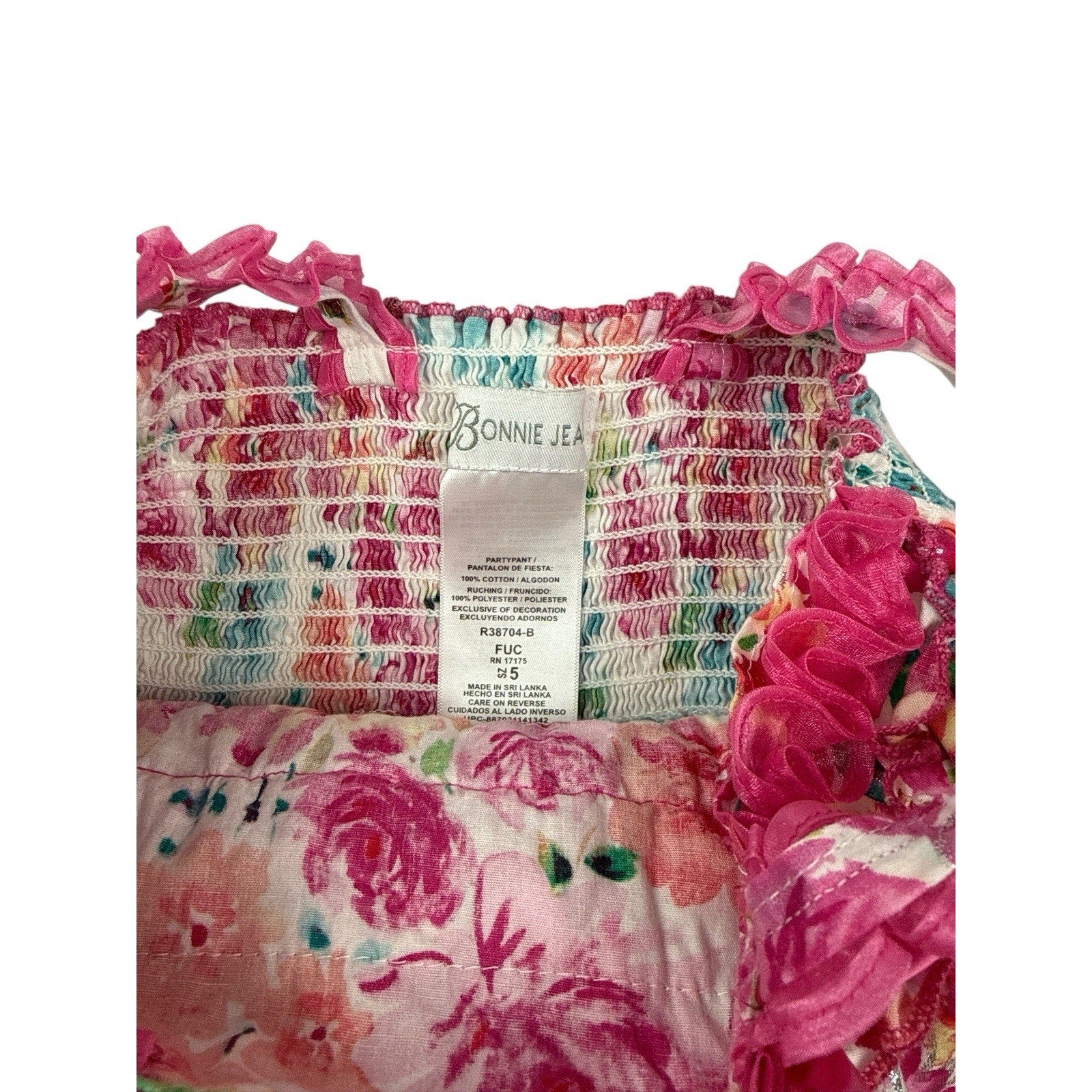 Bonnie Jean Girls Romper/coverall Glittered Pink Fuchsia Floral Size 5