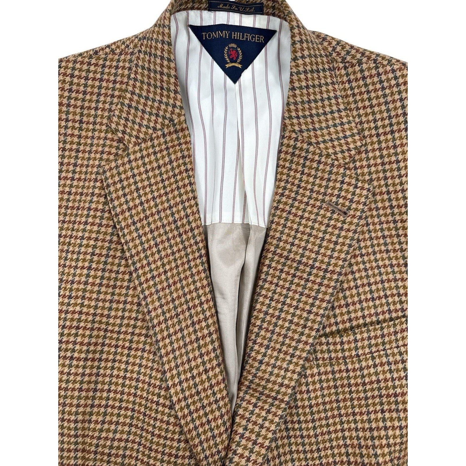 Vintage Tommy Hilfiger Mens 46L Wool Houndstooth Sport Coat Blazer Made in USA