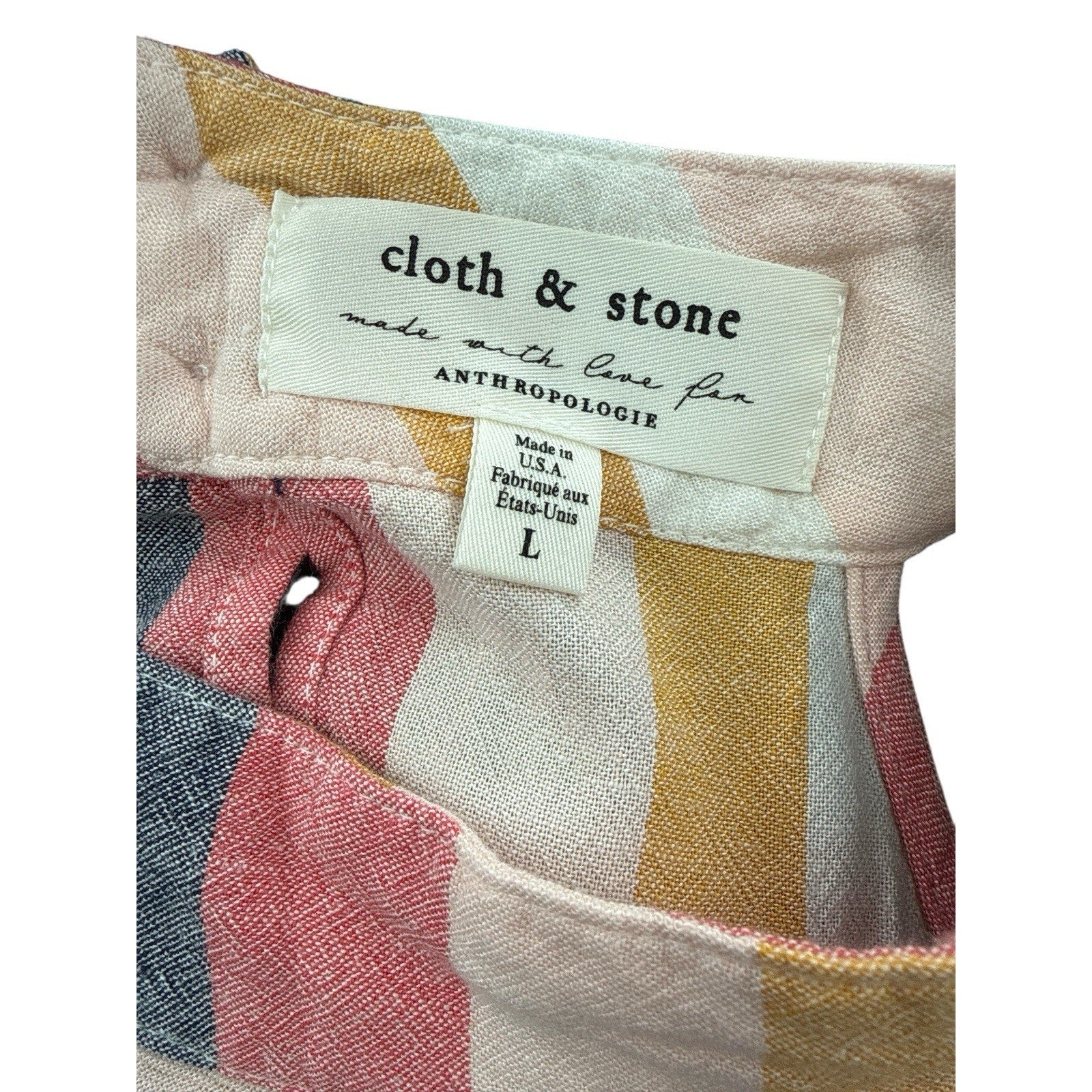 Anthropologie Cloth & Stone Dress Women Striped Linen Blend Bohemian Size L