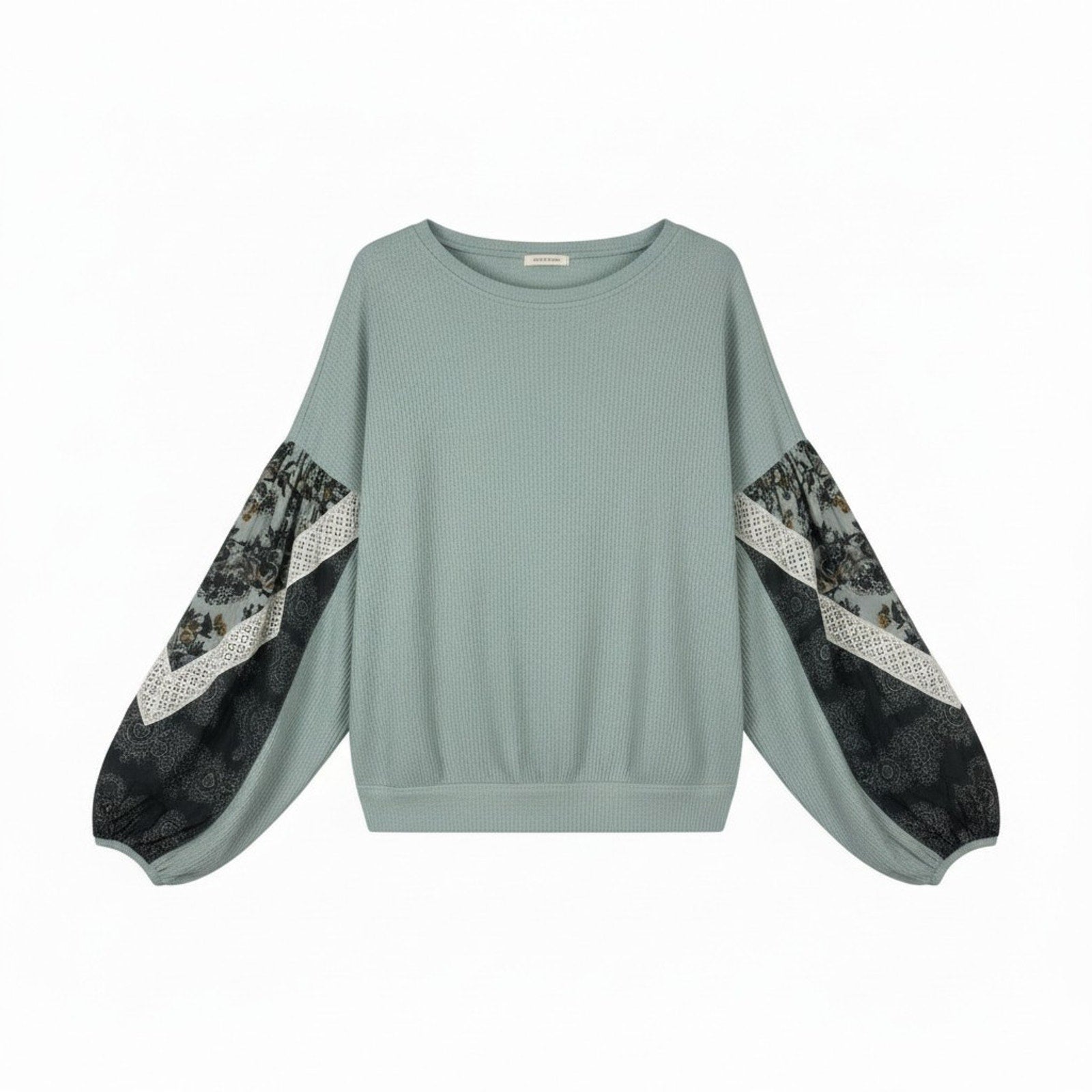 Free People Casual Clash Balloon Sleeve Mint Green Boho Blouse Size M