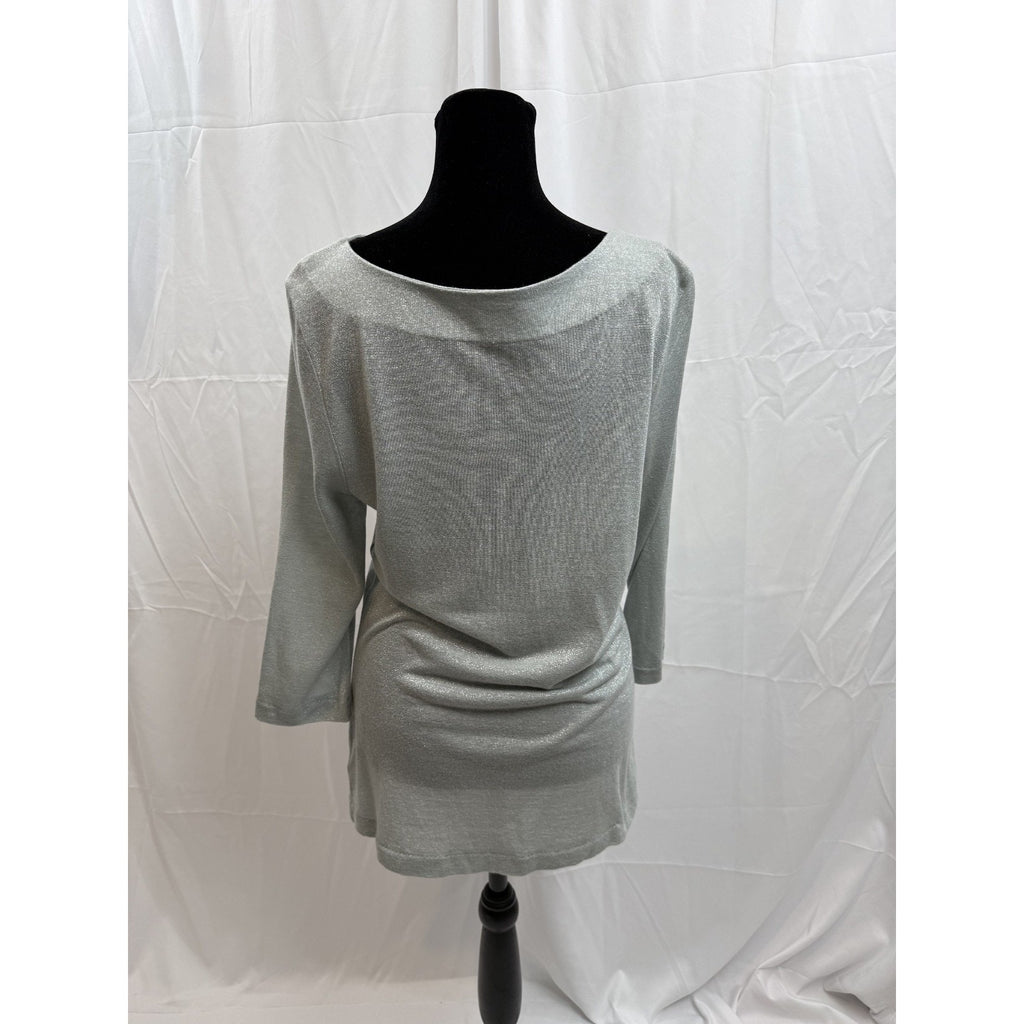 Womens Anthroplogie Deletta Shimmer Blue/Aqua Bow Shirt Size Large