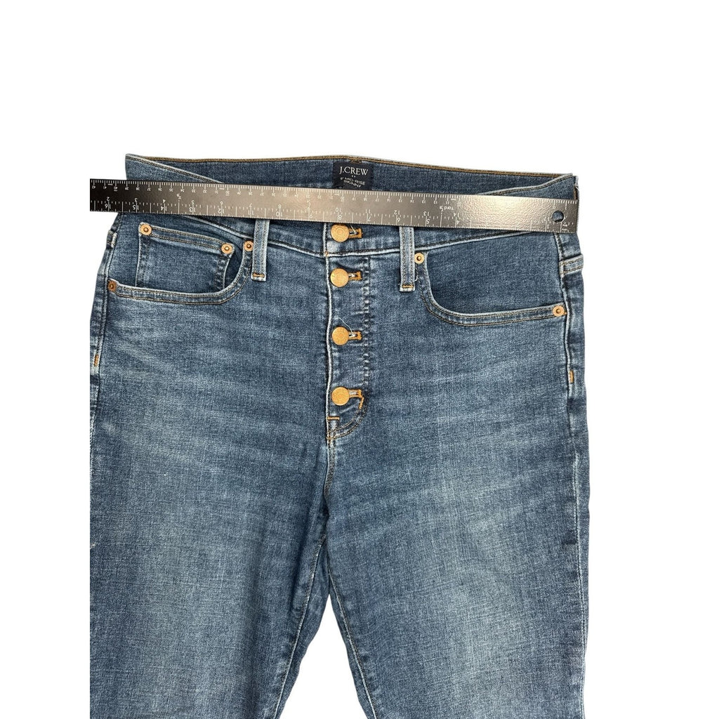 J.Crew 9" Mid-Rise Skinny Jeans in Indigo Wash with Exposed Button Fly size 30