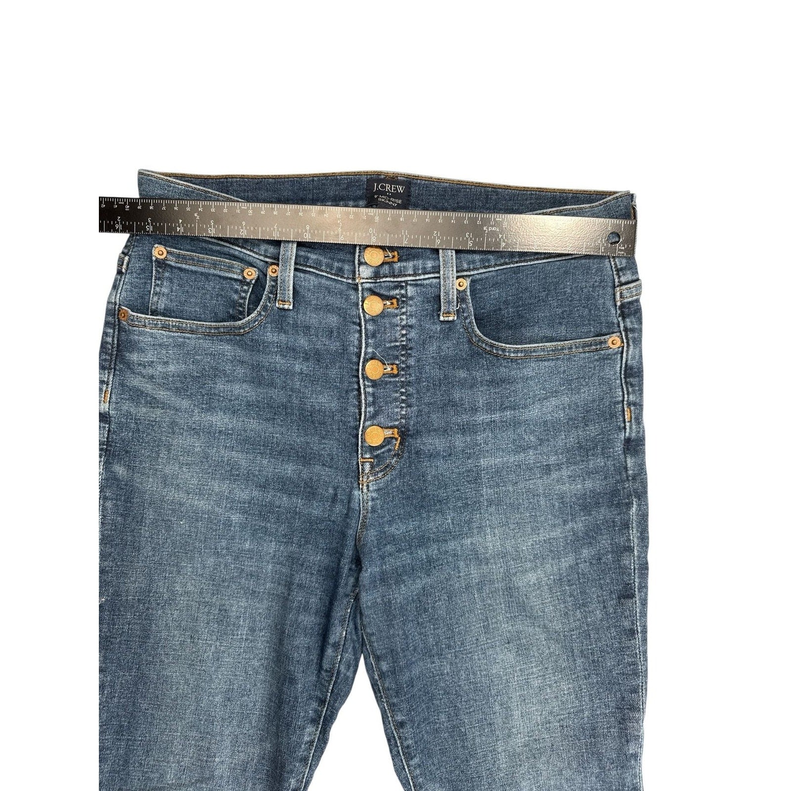 J.Crew 9" Mid-Rise Skinny Jeans in Indigo Wash with Exposed Button Fly size 30