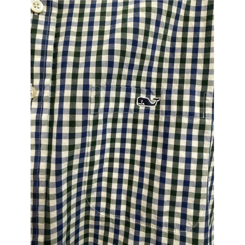 Mens Vineyard Vines Whale Shirt Blue Green Black Plaid M Cotton
