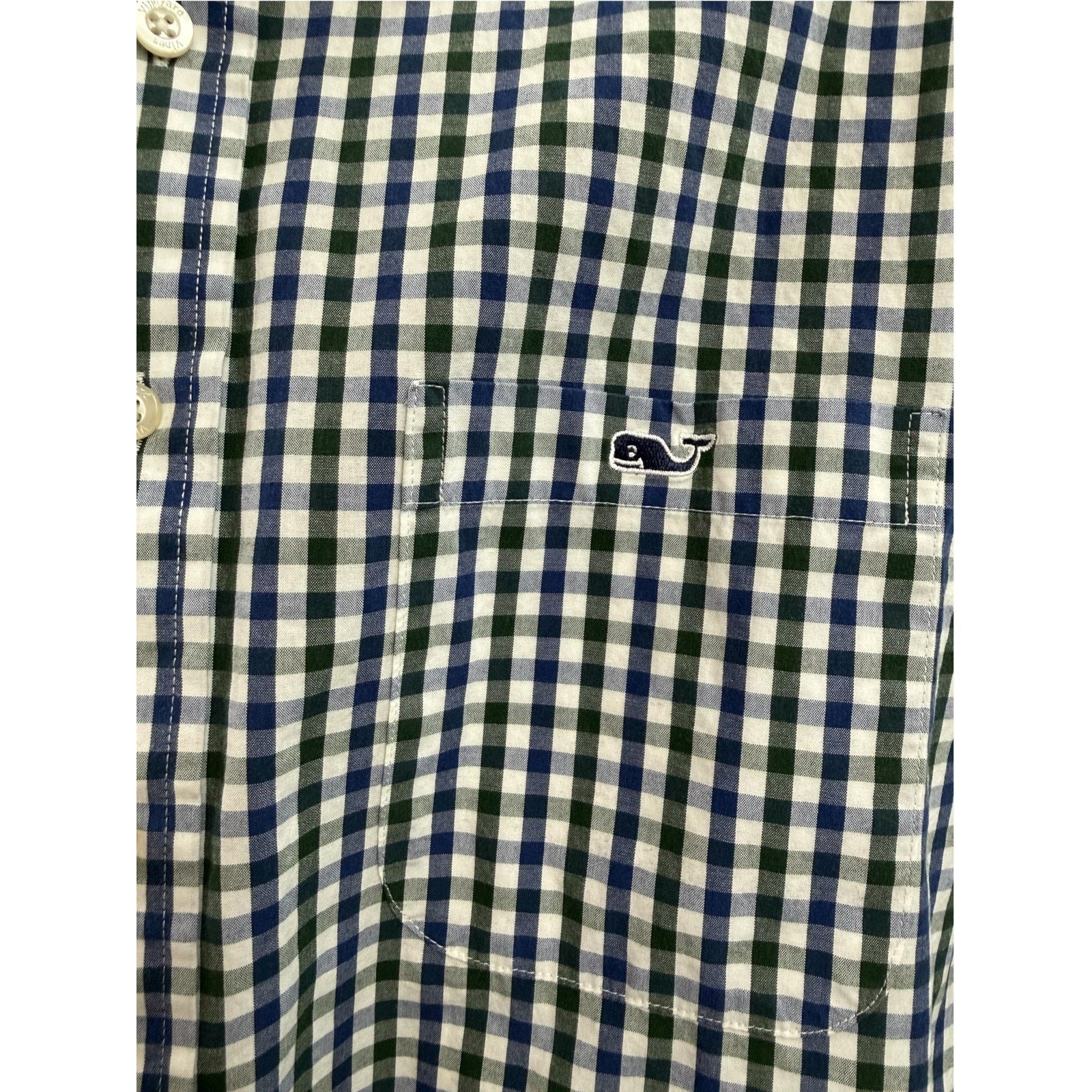 Mens Vineyard Vines Whale Shirt Blue Green Black Plaid M Cotton
