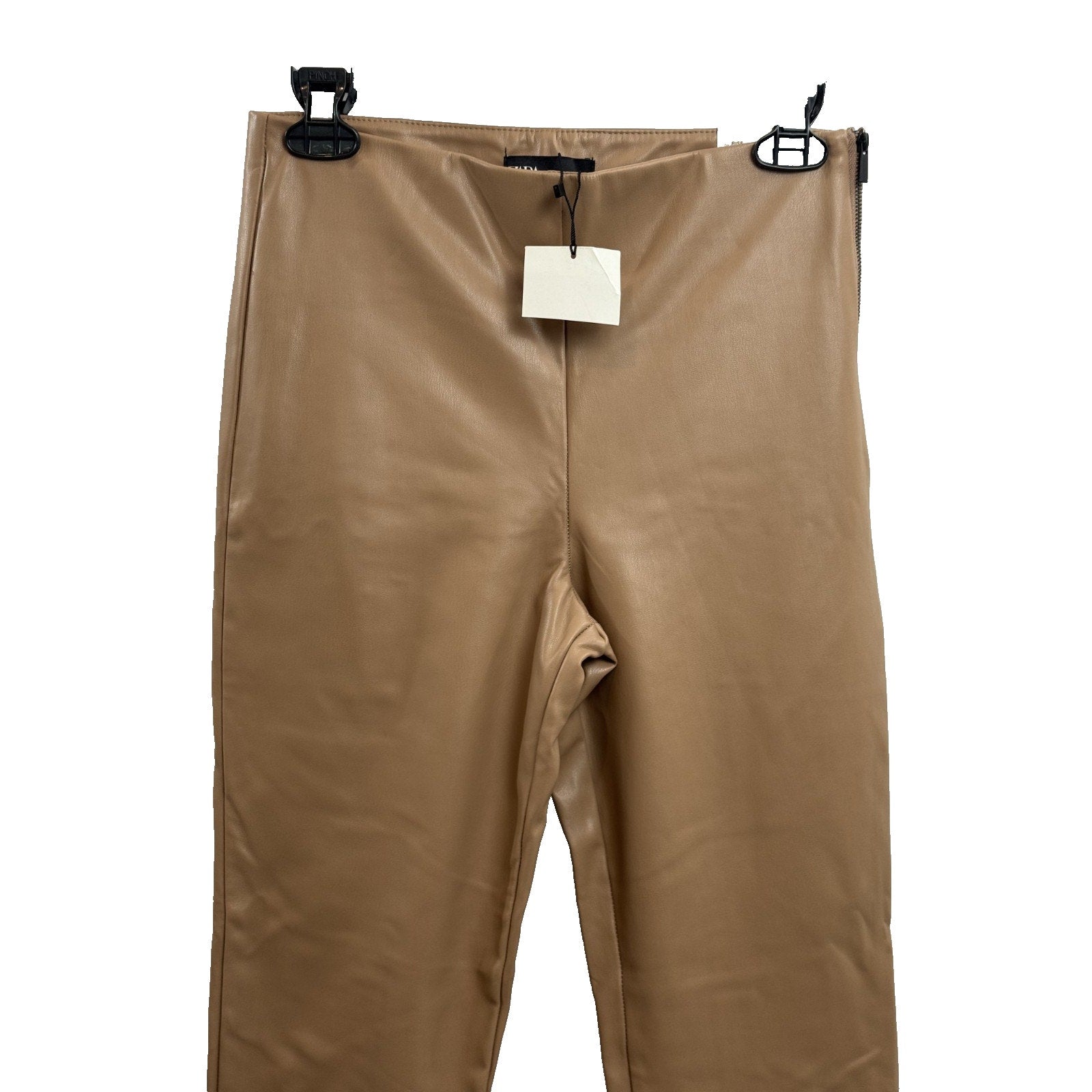 Womens Zara Camel Faux Leather Leggings Pants Size M 28