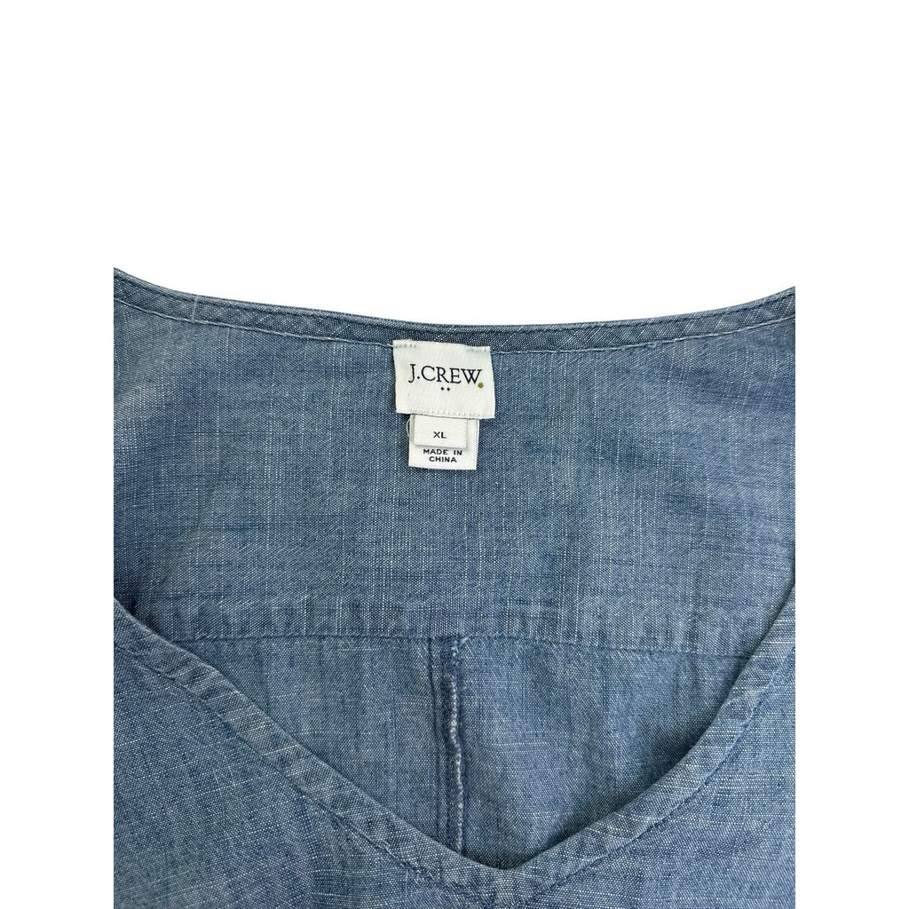 J Crew Dress Womens XL Blue Chambray Long Sleeve Belted