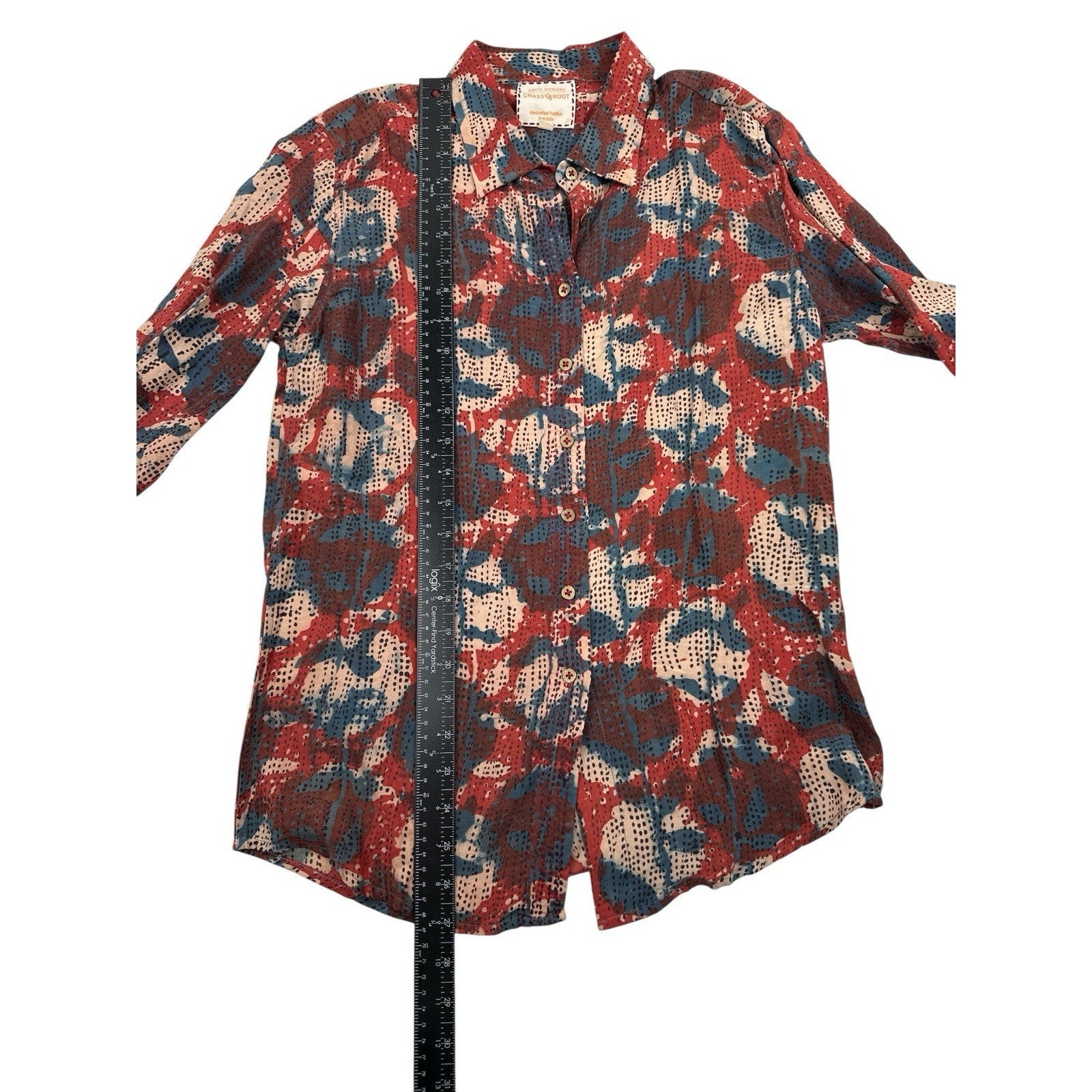 Anita Dongre Grassroot Handcrafted Floral Abstract Button Down Shirt Size S