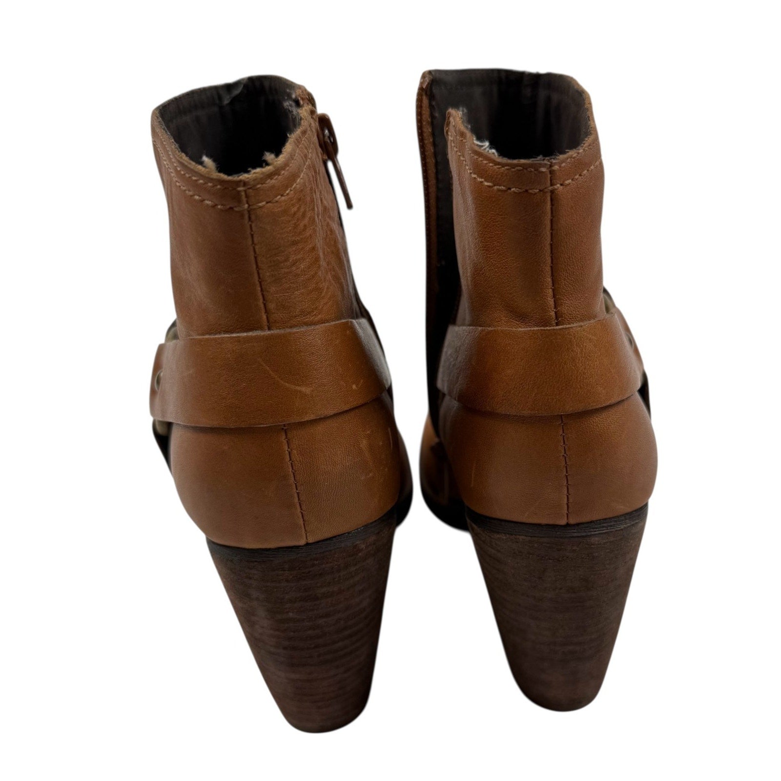 Korks Womens Farah Tan Leather Equestrian Stacked Heel Bootie Sz 7.5.