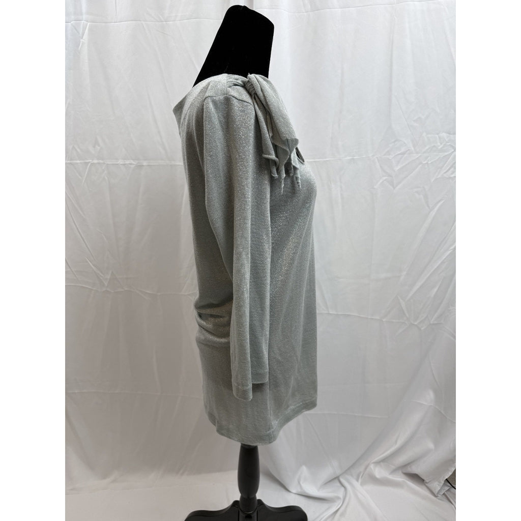 Womens Anthroplogie Deletta Shimmer Blue/Aqua Bow Shirt Size Large