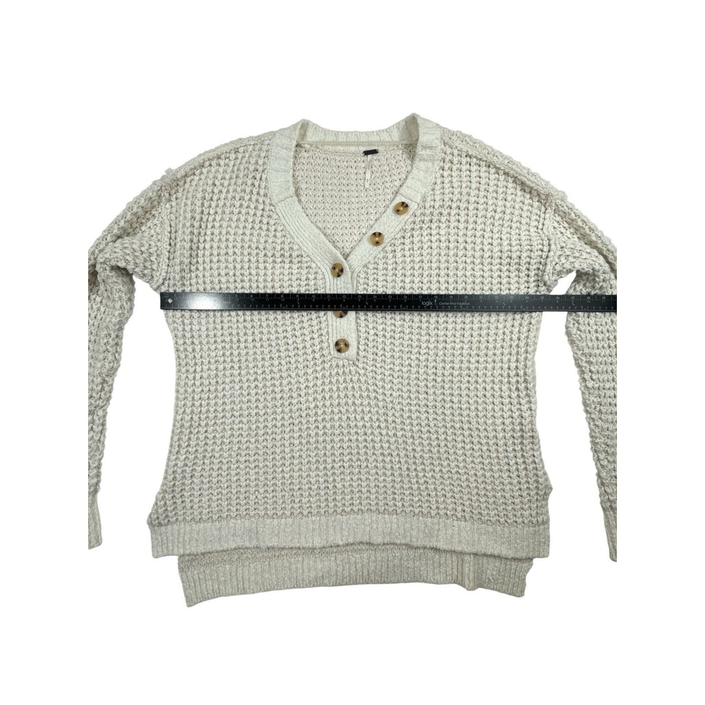 Free People Whistle Thermal Chunky Knit Henley Sweater in White Cloud size M