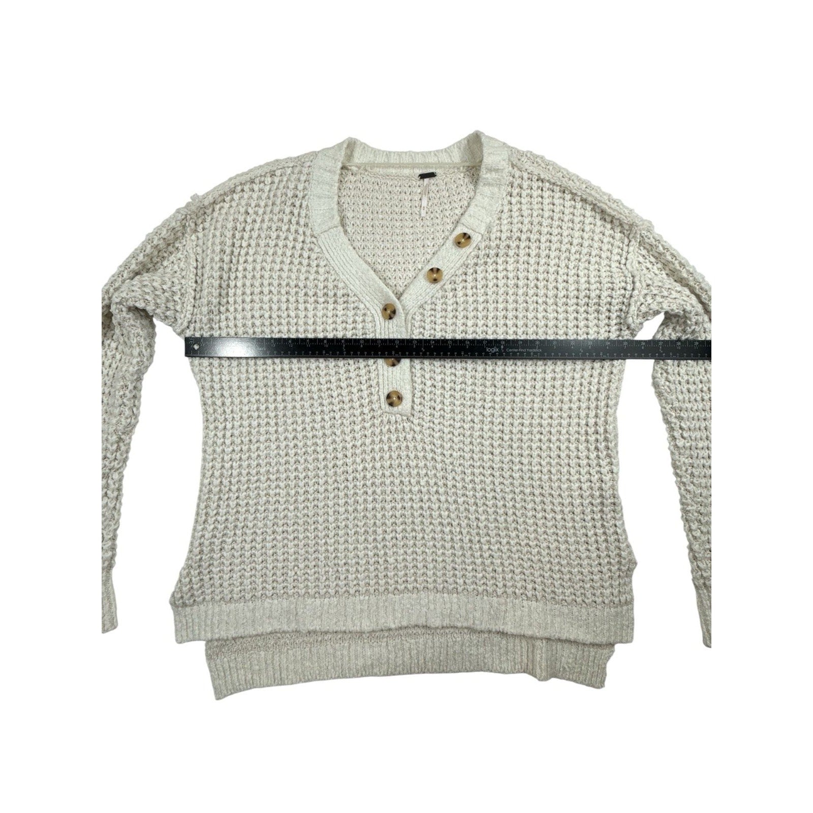 Free People Whistle Thermal Chunky Knit Henley Sweater in White Cloud size M