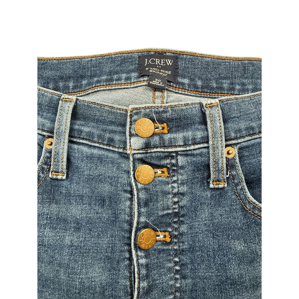 J.Crew 9" Mid-Rise Skinny Jeans in Indigo Wash with Exposed Button Fly size 30
