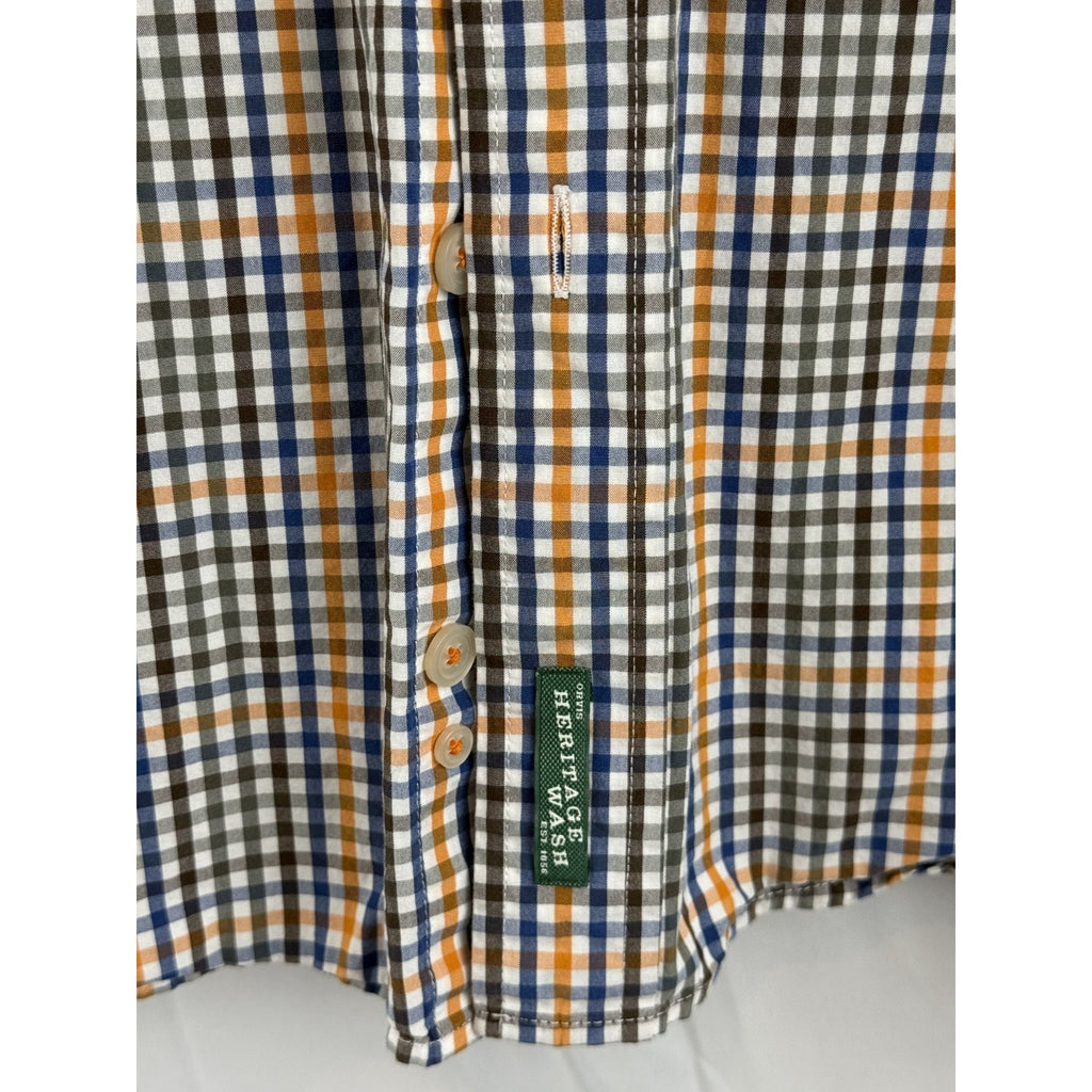 Mens Orvis Blue/Orange/White Plaid Button Shirt Size L
